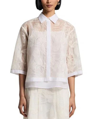 Peserico Embroidered Mixed Media Blouse In Multi