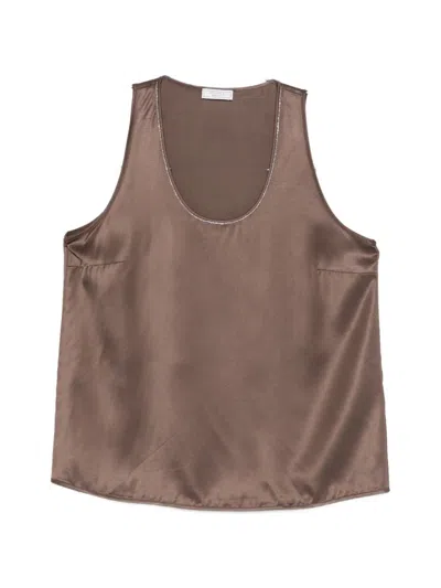 Peserico Embroidered Top In Brown