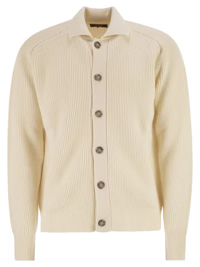 Peserico English Ribbed Wool Cardigan In Neutral