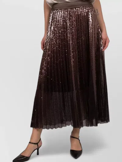 Peserico Evening Skirt Sequin Embellishment Pleated Sheer Overlay In Animal Print