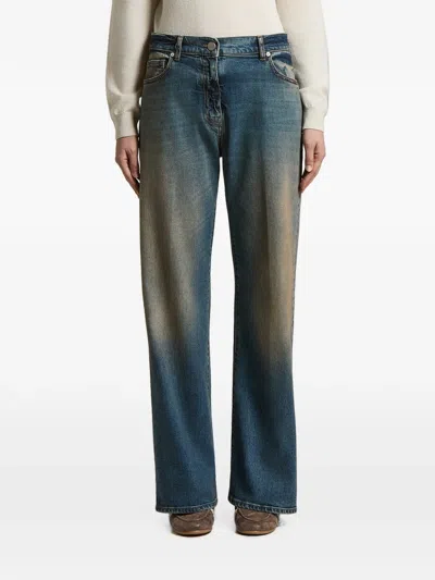 Peserico Faded Wide-leg Jeans In Blue