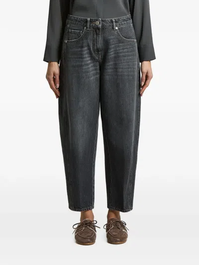 Peserico Faded-effect Barrel-leg Jeans In Gray