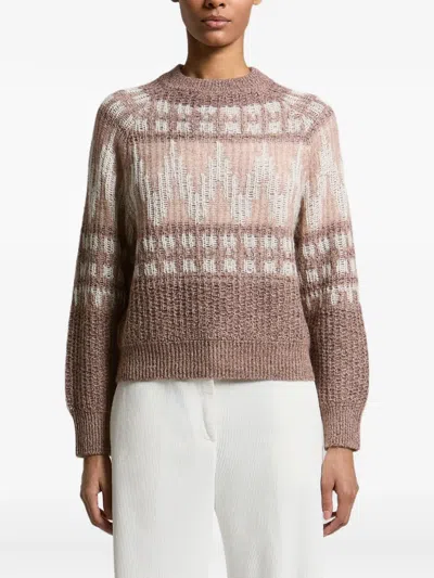 Peserico Fair Isle-knit Raglan-sleeve Sweater In Pink