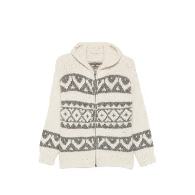 Peserico Fair Isle-knit Zip-up Hoodie In Neutral