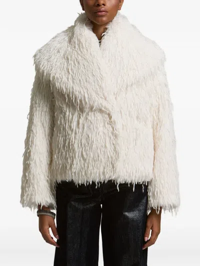 Peserico Faux-fur Double-breasted Jacket In Neutral