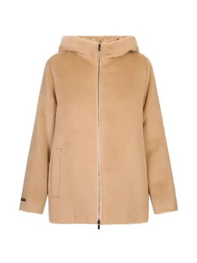 Peserico Faux-fur Hooded Jacket In Purple