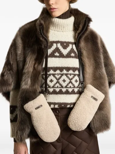Peserico Faux-fur Mittens In Neutral