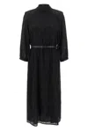Peserico Textured Dress With Belted Waist And Sleeves In Black