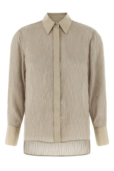 Peserico Textured Fabric Shirt Featuring Pointed Collar In Neutral