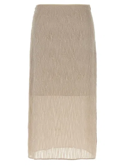 Peserico Fringed Straight Skirt In Brown
