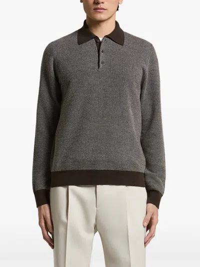 Peserico Fine-knit Polo-collar Sweater In Gray