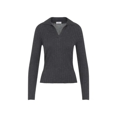 PESERICO FITTED LONG-SLEEVE KNIT TOP WITH RIBBED TEXTURE AND DEEP V-NECK