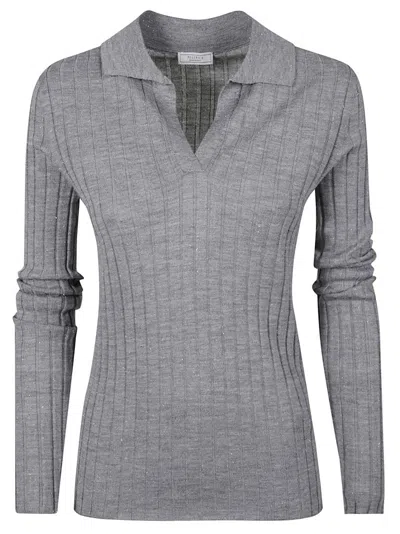 PESERICO FITTED RIBBED KNIT POLO SWEATER