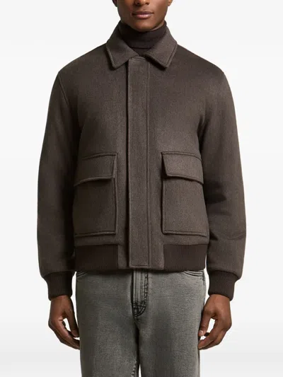 Peserico Flap-pocket Bomber Jacket In Brown