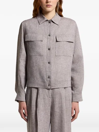 Peserico Flap-pocket Linen Jacket In Brown