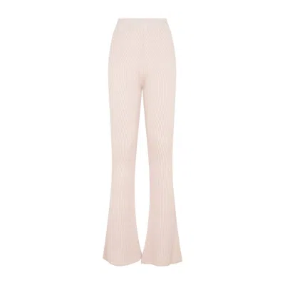 PESERICO FLARE KNIT RIB NUDE FLEECE WOOL PANT