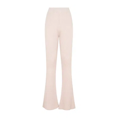 PESERICO FLARE KNIT RIB NUDE FLEECE WOOL PANT