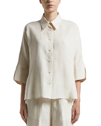 Peserico Flax Linen Cropped Blouse In Quartz Sand