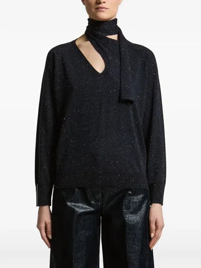 Peserico Flecked V-neck Sweater In Blue