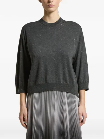 Peserico Flecked-knit Panelled Sweater In Gray
