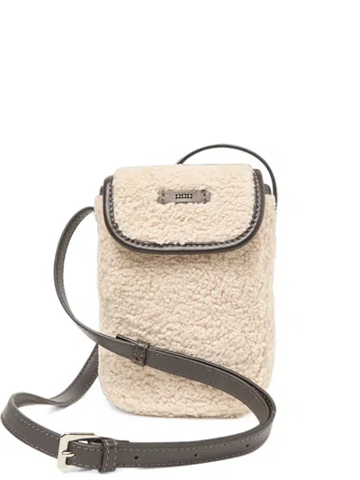 Peserico Fleece-texture Leather-trim Crossbody Bag In Pink