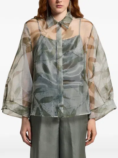 Peserico Floral Print Button Up Shirt In Green