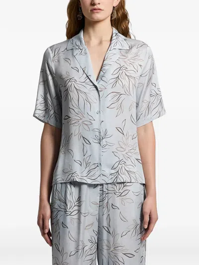 Peserico Floral-print Shirt In Blue