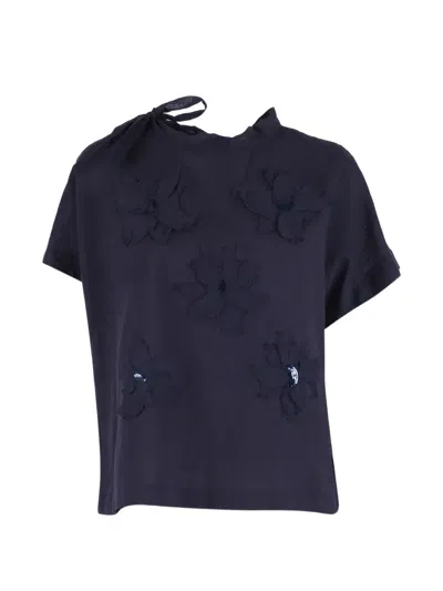 Peserico Floral-appliqué Tie-neck Blouse In Multi