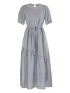 Peserico Flounce Belted Linen Dress In Gray