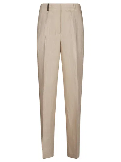 Peserico Flowing Palazzo Trousers In Linen-viscose Blend In Neutral