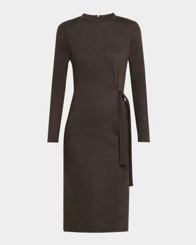 Peserico Fluid Cotton Wool Jersey Belted Midi Dress In Brown