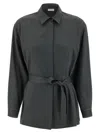 Peserico Fluid Viscose Twill Shirt With Jewel-detail Cuffs In Gray