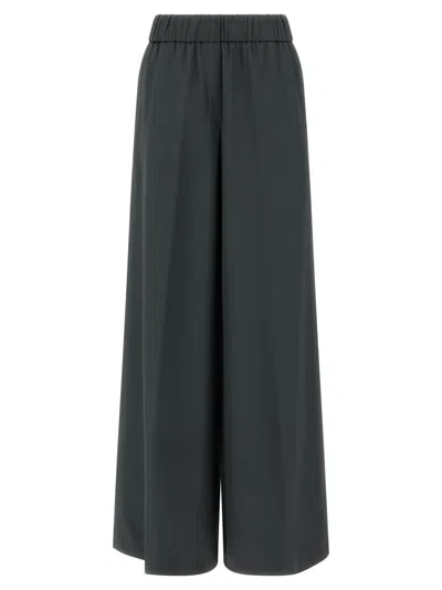 PESERICO FLUID VISCOSE TWILL WIDE LEG PANTS WITH TROMPE L'OEIL FLAP