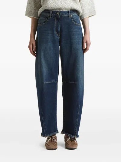 Peserico Frayed-hem Panelled Denim Jeans In Blue