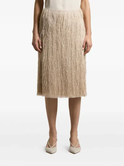 Peserico Fringe-detail Midi Skirt In Brown