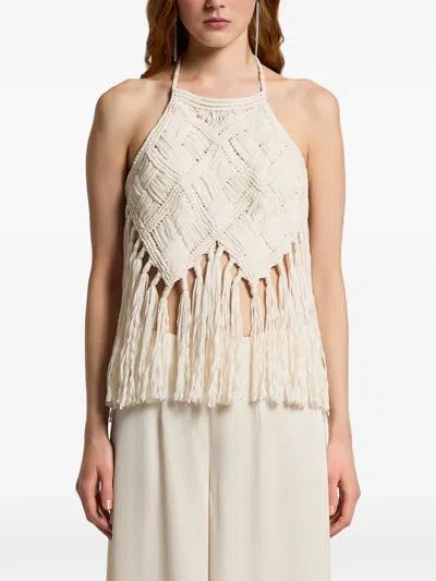 Peserico Fringe Woven Halter Knitted Top In Neutral