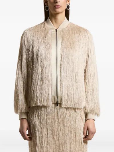 Peserico Fringed Bomber Jacket In Neutral
