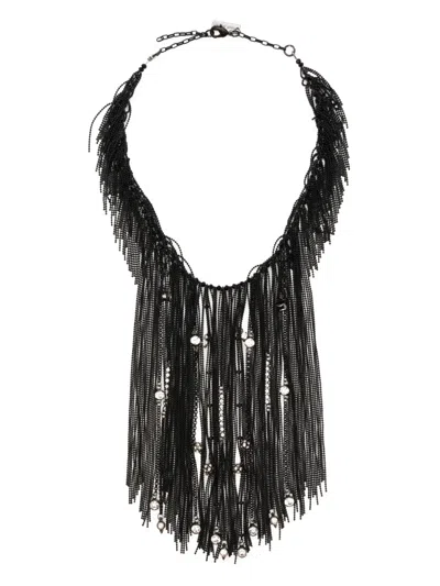 Peserico Fringed Choker Necklace In Black