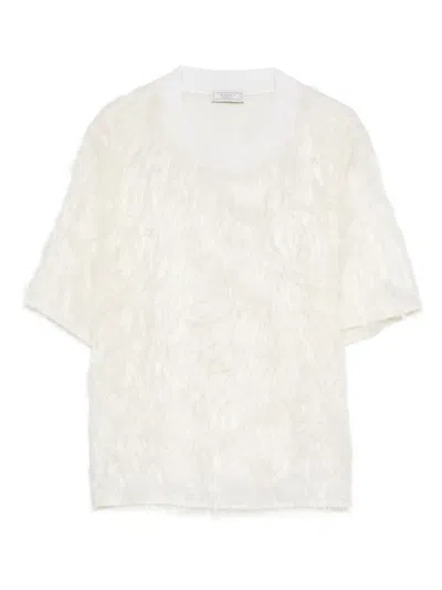 Peserico Fringed Crew-neck T-shirt In White
