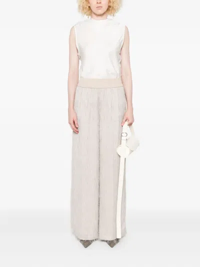 Peserico Fringed Elastic-waist Trousers In Neutral