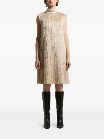 Peserico Fringed High-neck Dress In Neutral