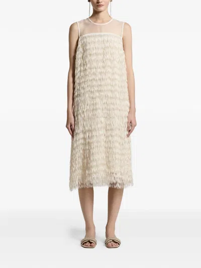Peserico Fringed Midi Dress In Neutral