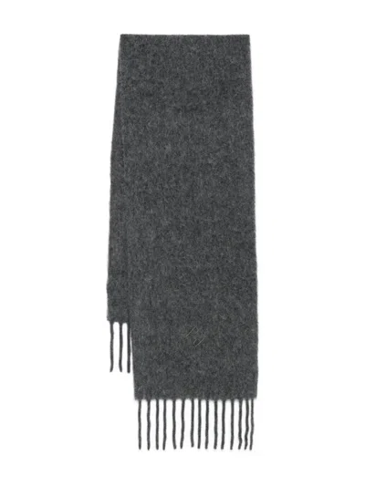 Peserico Fringed Wool-blend Scarf In Gray