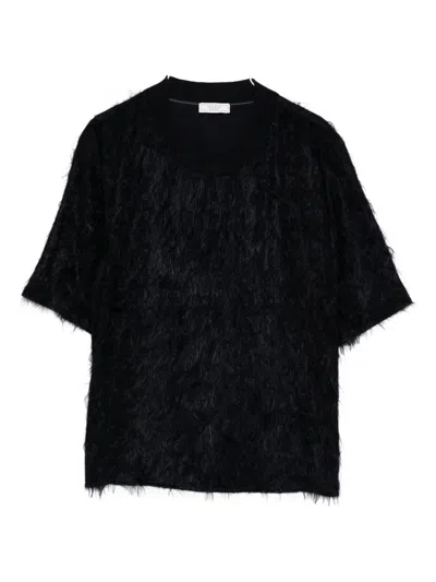 Peserico Fringed Wool T-shirt In Blue