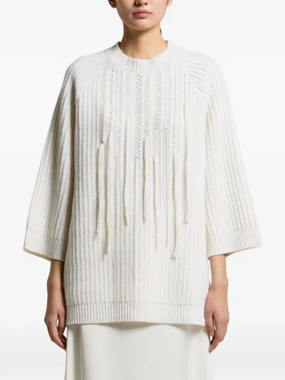 Peserico Fringe-detail Ribbed-knit Sweater In White
