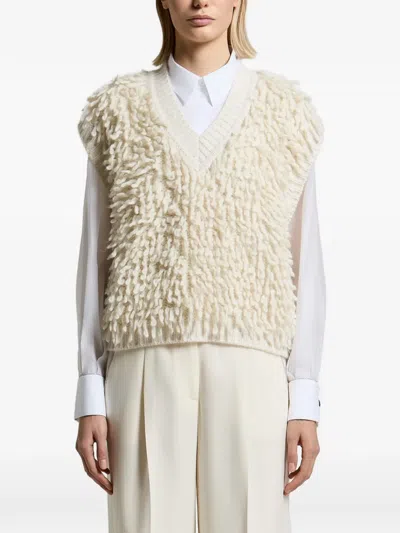 Peserico Fringe-detail V-neck Vest In Neutral