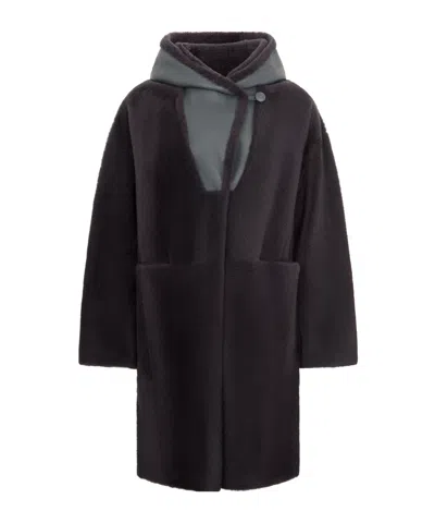 Peserico Fur Long-sleeved Coat In Black