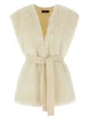 Peserico Waist Belted Sleeveless Fur Vest In Neutral