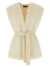 Peserico Waist Belted Sleeveless Fur Vest In Neutral