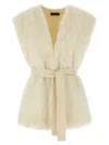 Peserico Waist Belted Sleeveless Fur Vest In White